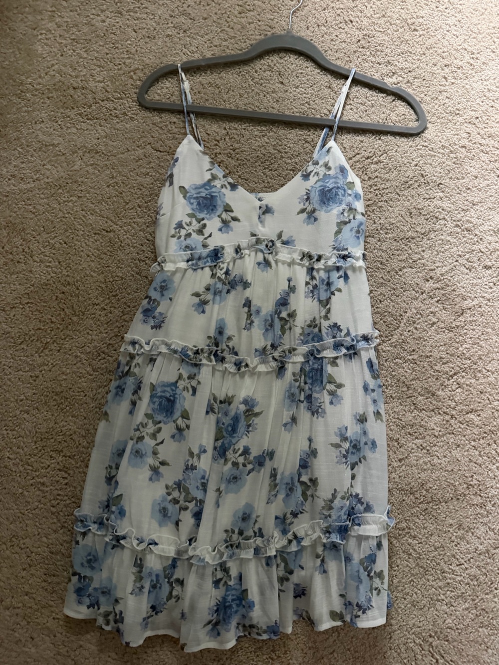 Altar'd State White Dress with Blue Floral Print